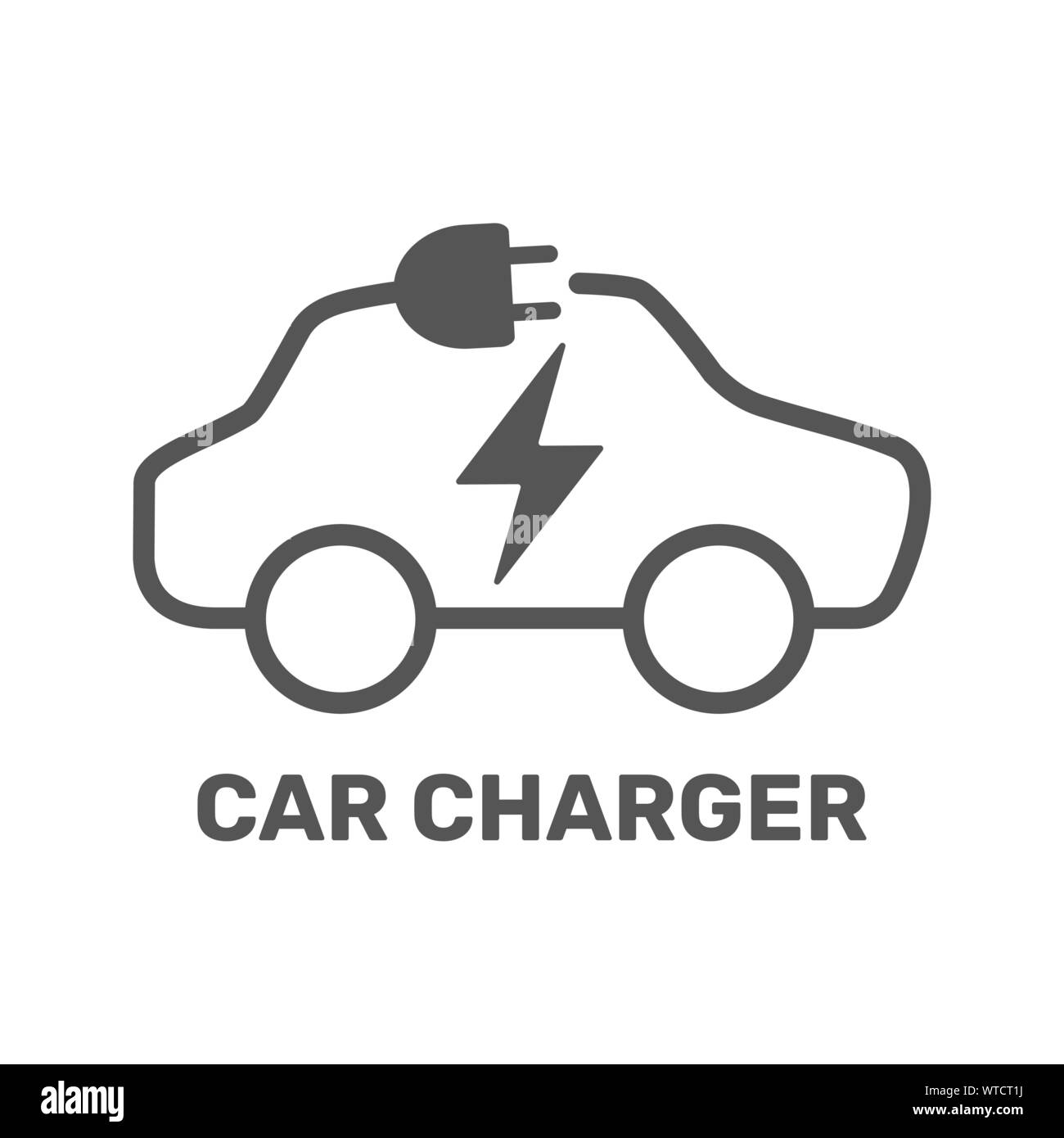 Electric car icon. Electric car charging station. Silhouette electric car in form of cable with plug. Vector Illustration. EPS 10 Stock Vector