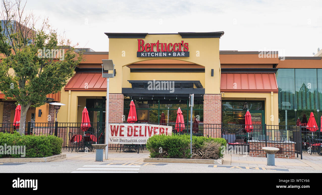 Plymouth Meeting, PA - September 1, 2019: This Bertucci's at Plymouth Meeting Mall is part of a chain with 58 locations that serves brick oven pizza a Stock Photo