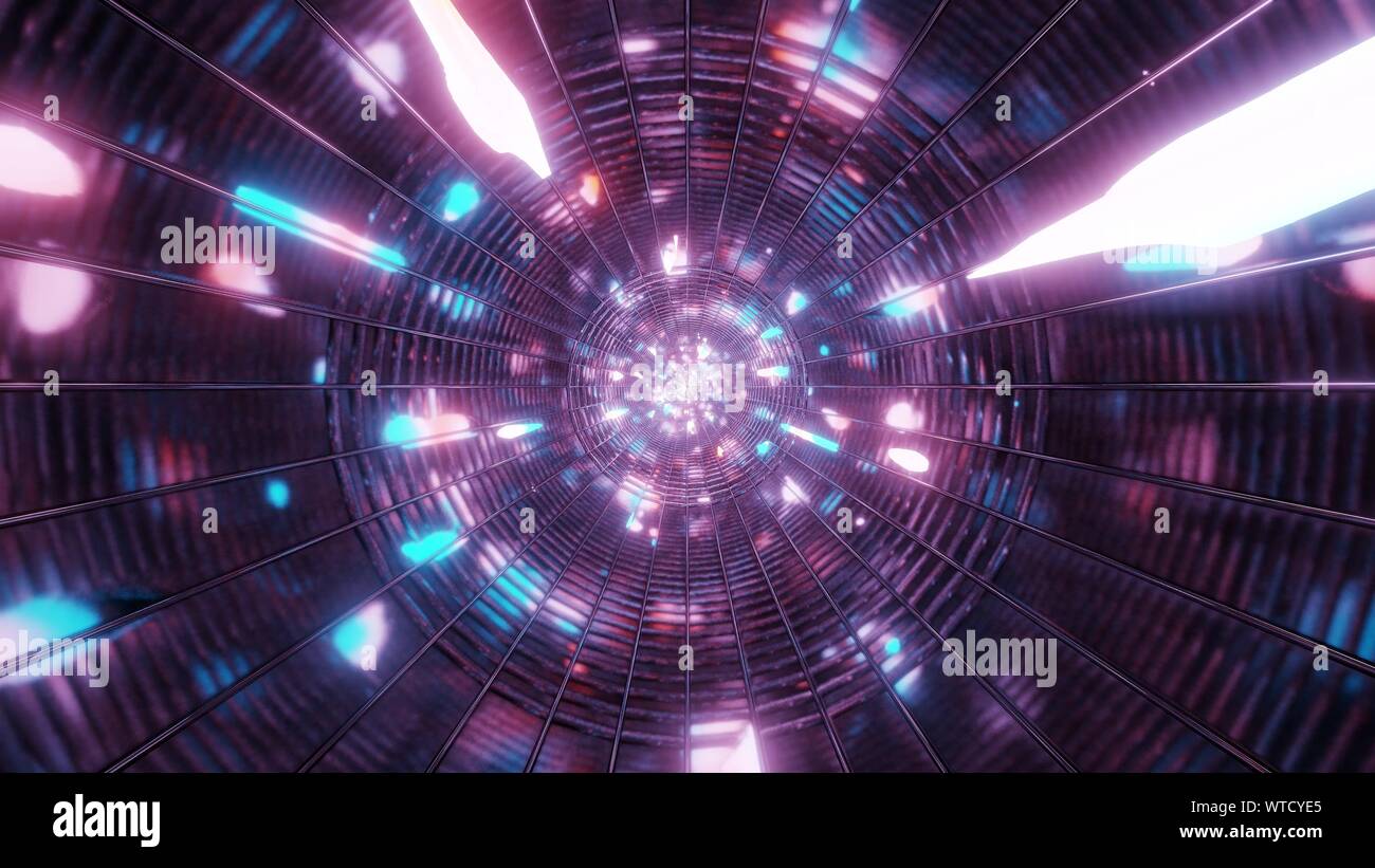 abstract metal tunnel with colorful reflection 3d illustration ...