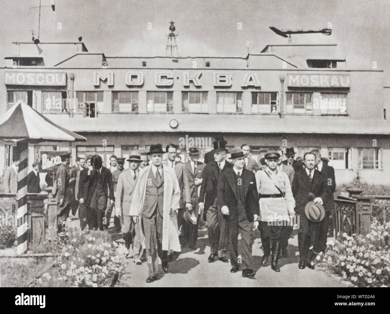 Molotov–Ribbentrop Pact. August 1939. The German delegation, led by Joachim von Ribbentrop, arrived at the Moscow airport. Stock Photo