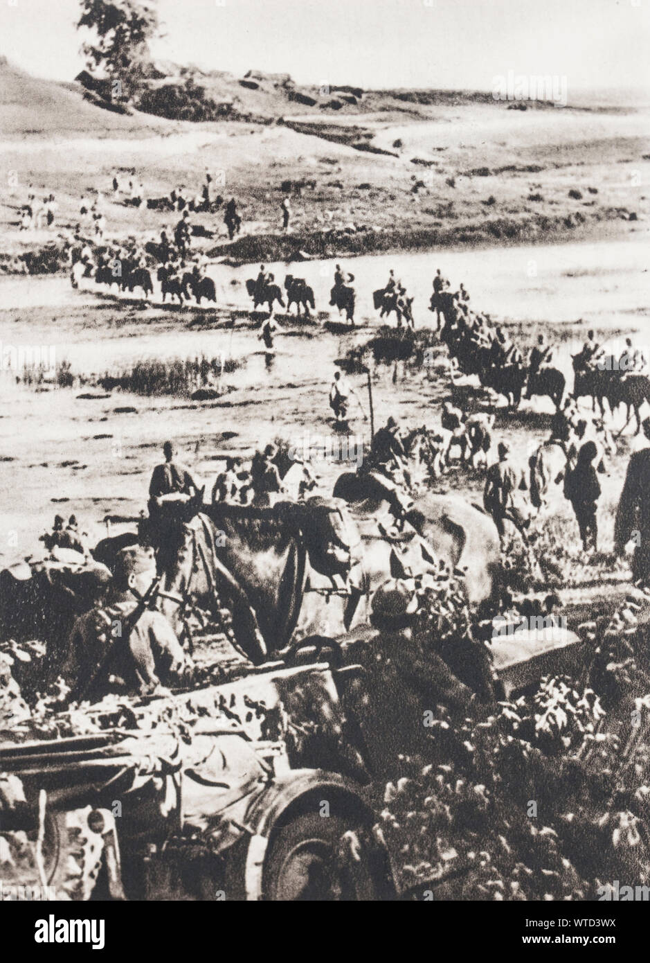 The lack of roads and Bridges did not stop the advance of the German army at the beginning of the Russian campaign. Stock Photo