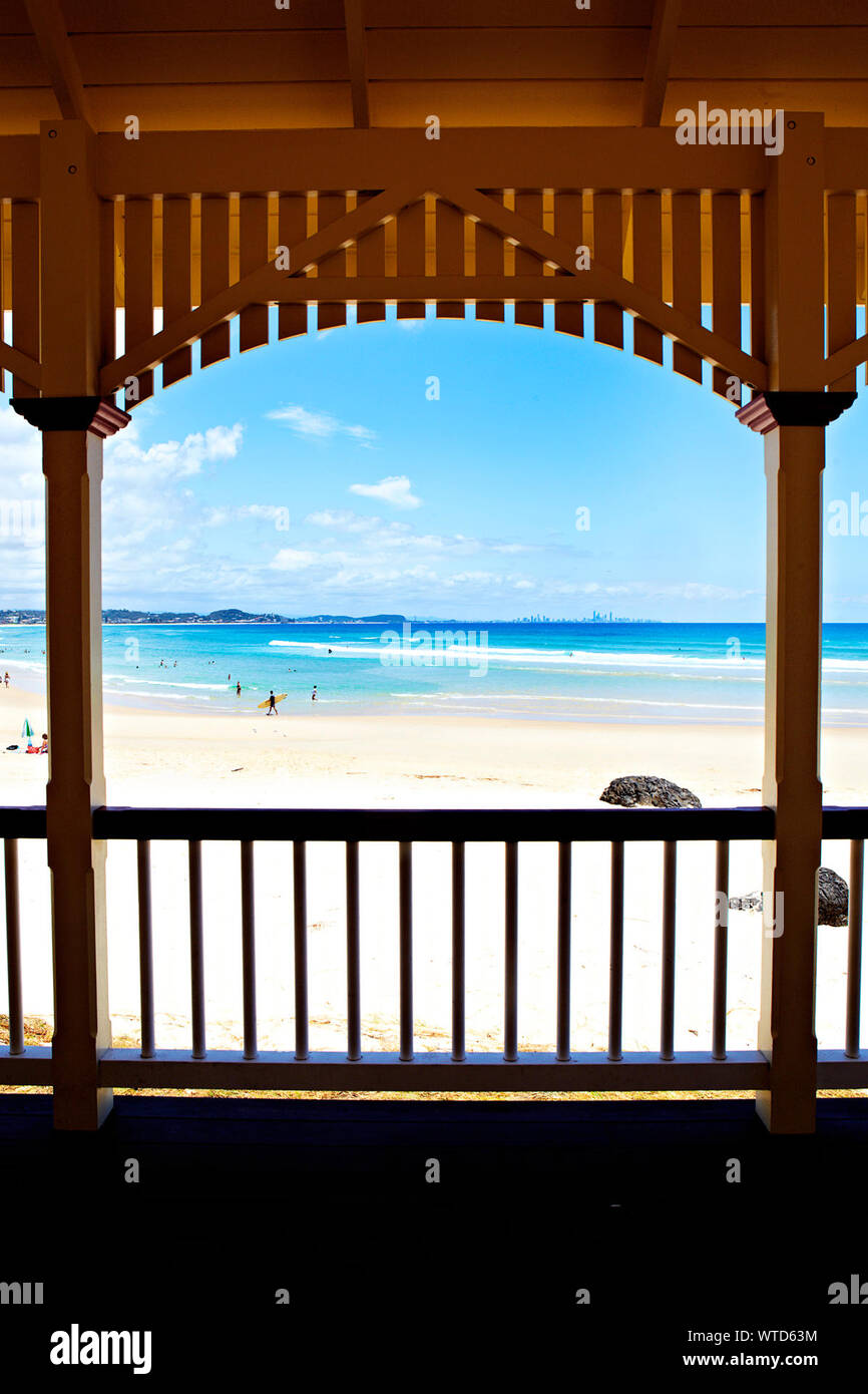 Scenic View Of Kirra Beach Seen Through Arch Stock Photo