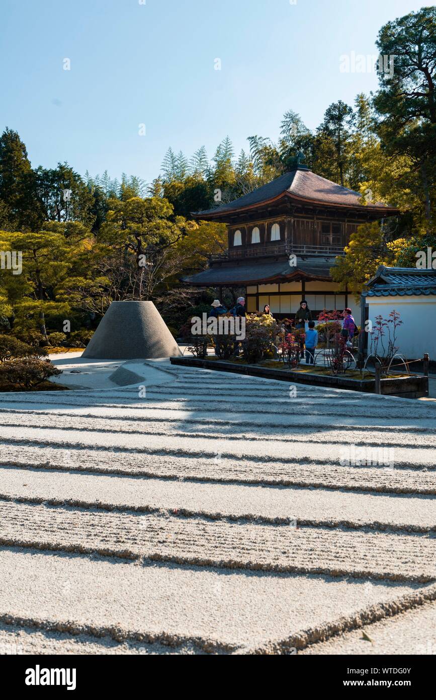 Rock garden, Zen garden with Mount Fuji replica, Jisho-ji, Zen temple, Higashiyama, Kyoto, Japan Stock Photo