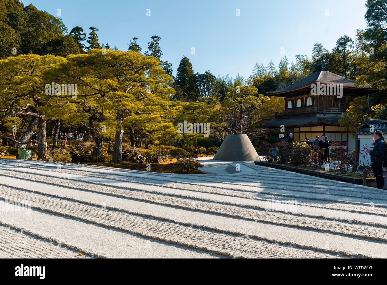Rock garden, Zen garden with Mount Fuji replica, Jisho-ji, Zen temple, Higashiyama, Kyoto, Japan Stock Photo