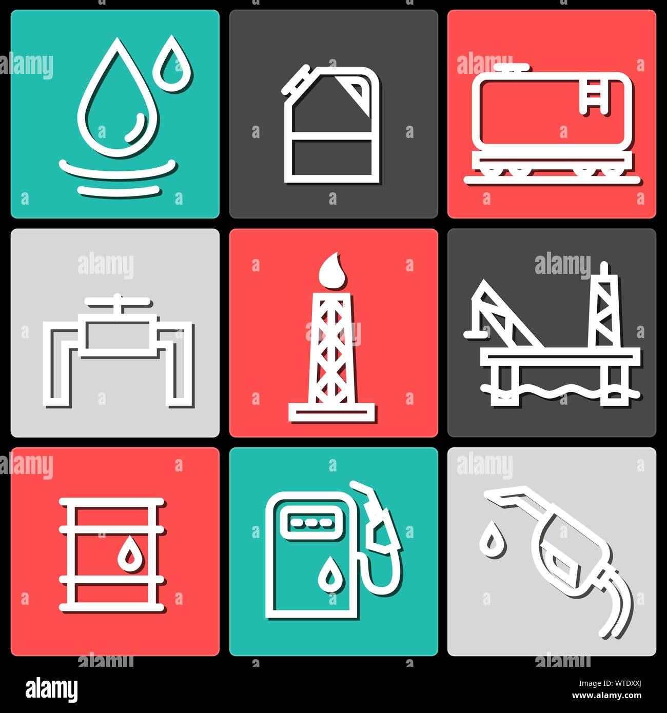 Vector Oil and petrol industry objects icons set Stock Vector