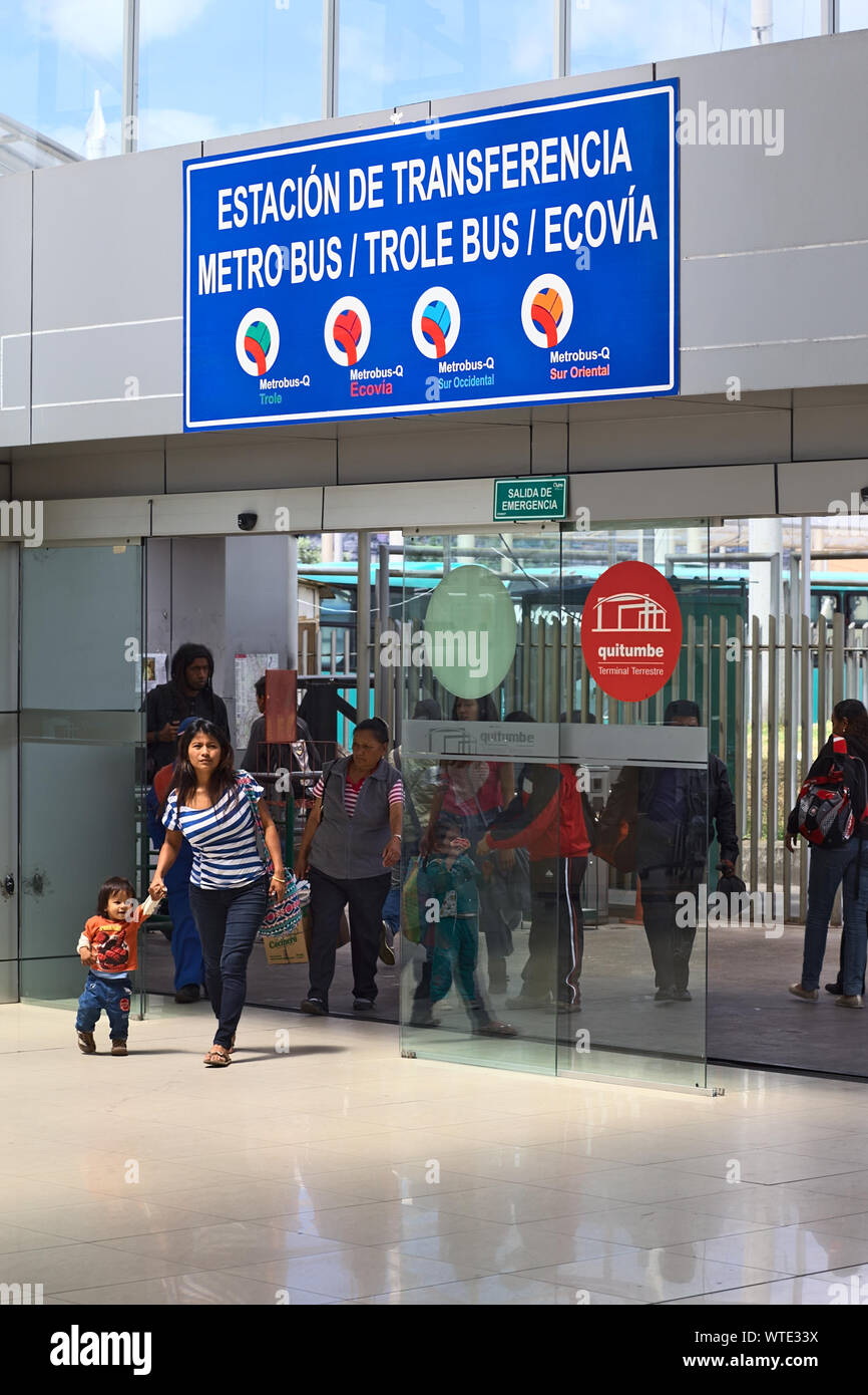 QUITO, ECUADOR - AUGUST 8, 2014: Unidentified people entering the Terminal Terrestre Quitumbe (terminal for long-distance buses) in Quito, Ecuador Stock Photo