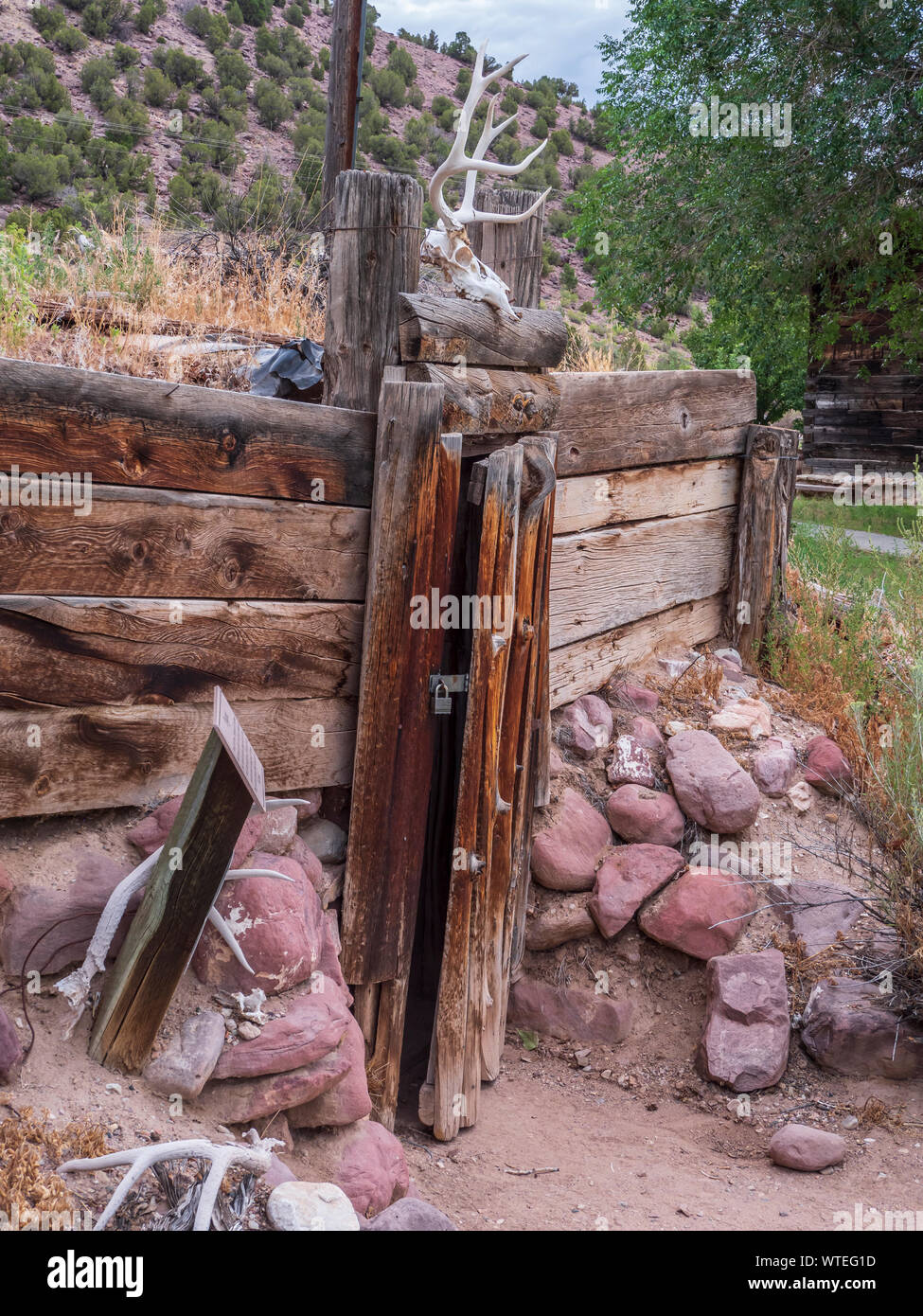 Dugout, John Jarvie Historic Property, Browns Park, Utah. Stock Photo