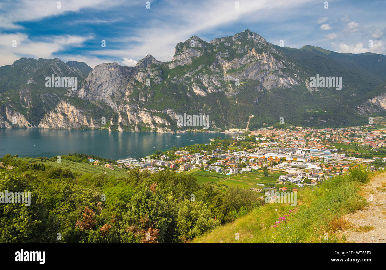 The Riva del Garda and Lago di Garda lake. Stock Photo