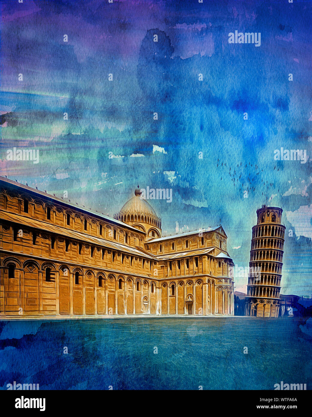 DIGITAL ART: The Leaning Tower at Pisa in Tuscany, Italy Stock Photo