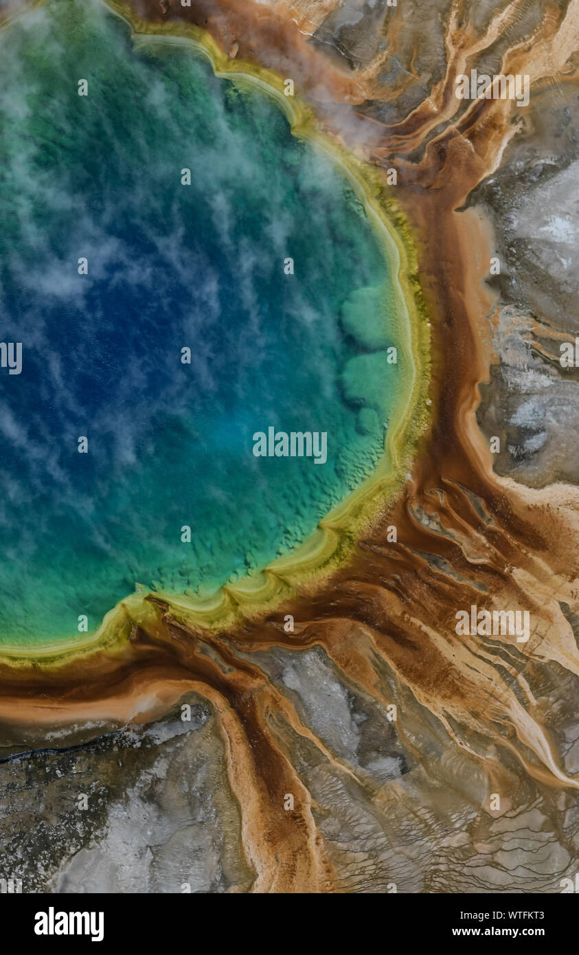 Aerial view of Grand Prismatic Spring in Yellowstone. Stock Photo