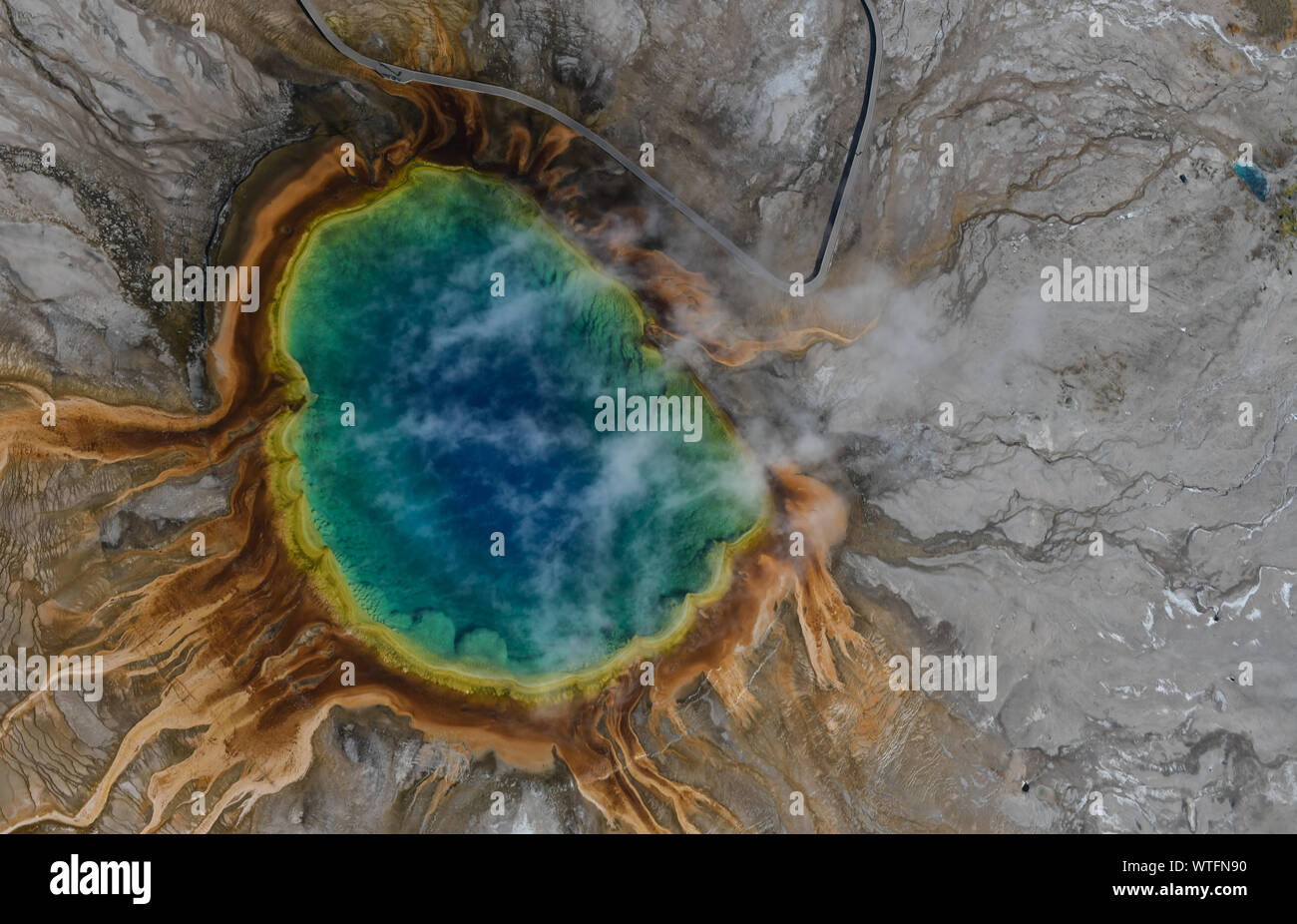 Aerial view of Grand Prismatic Spring in Yellowstone. Stock Photo