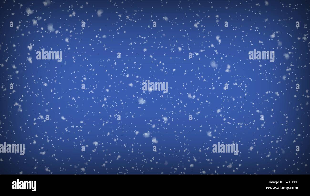 Realistic snowfall on abstract blue background. 3d illustration Stock