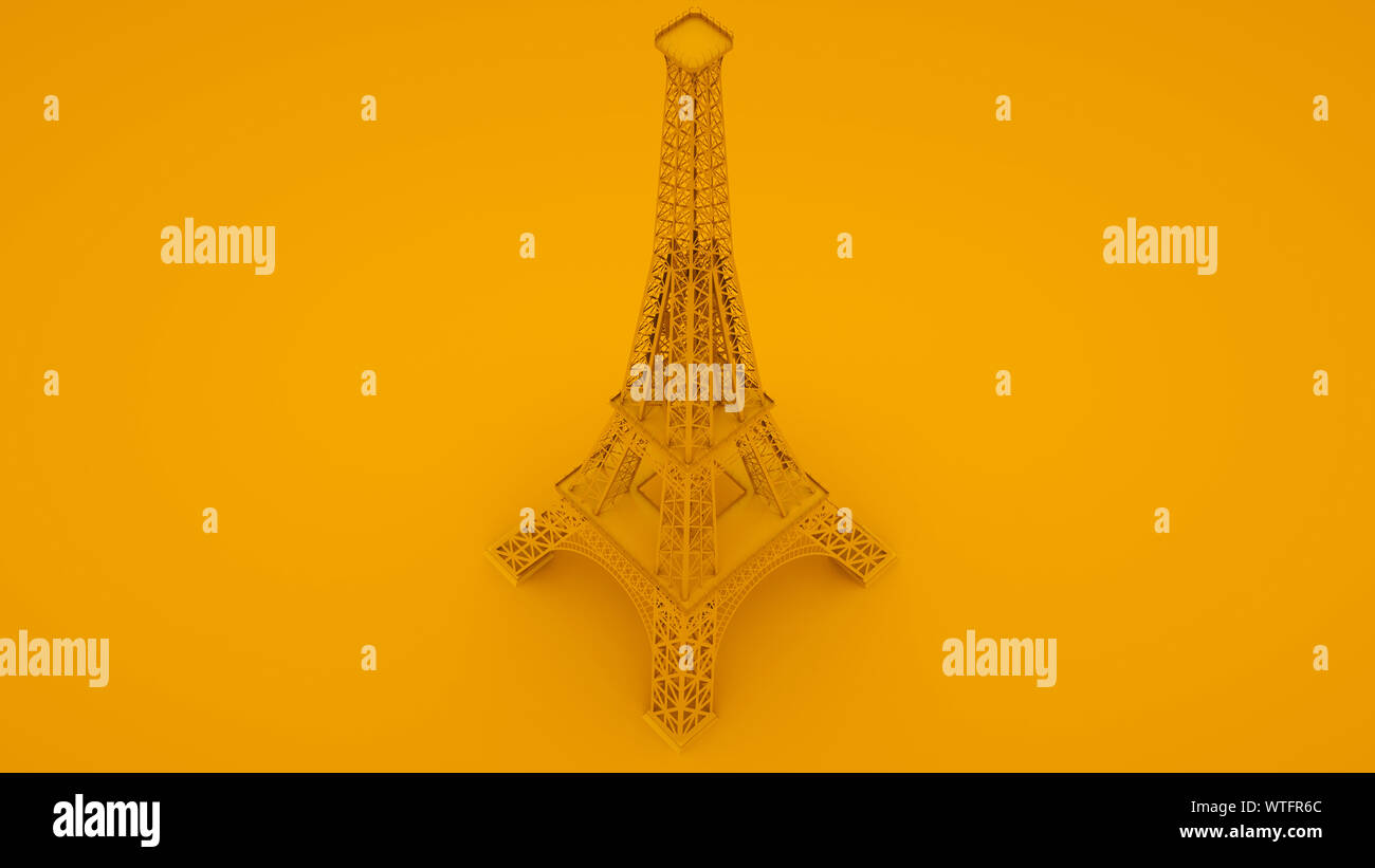 Yellow Eiffel tower isolated on yellow background. 3d illustration ...