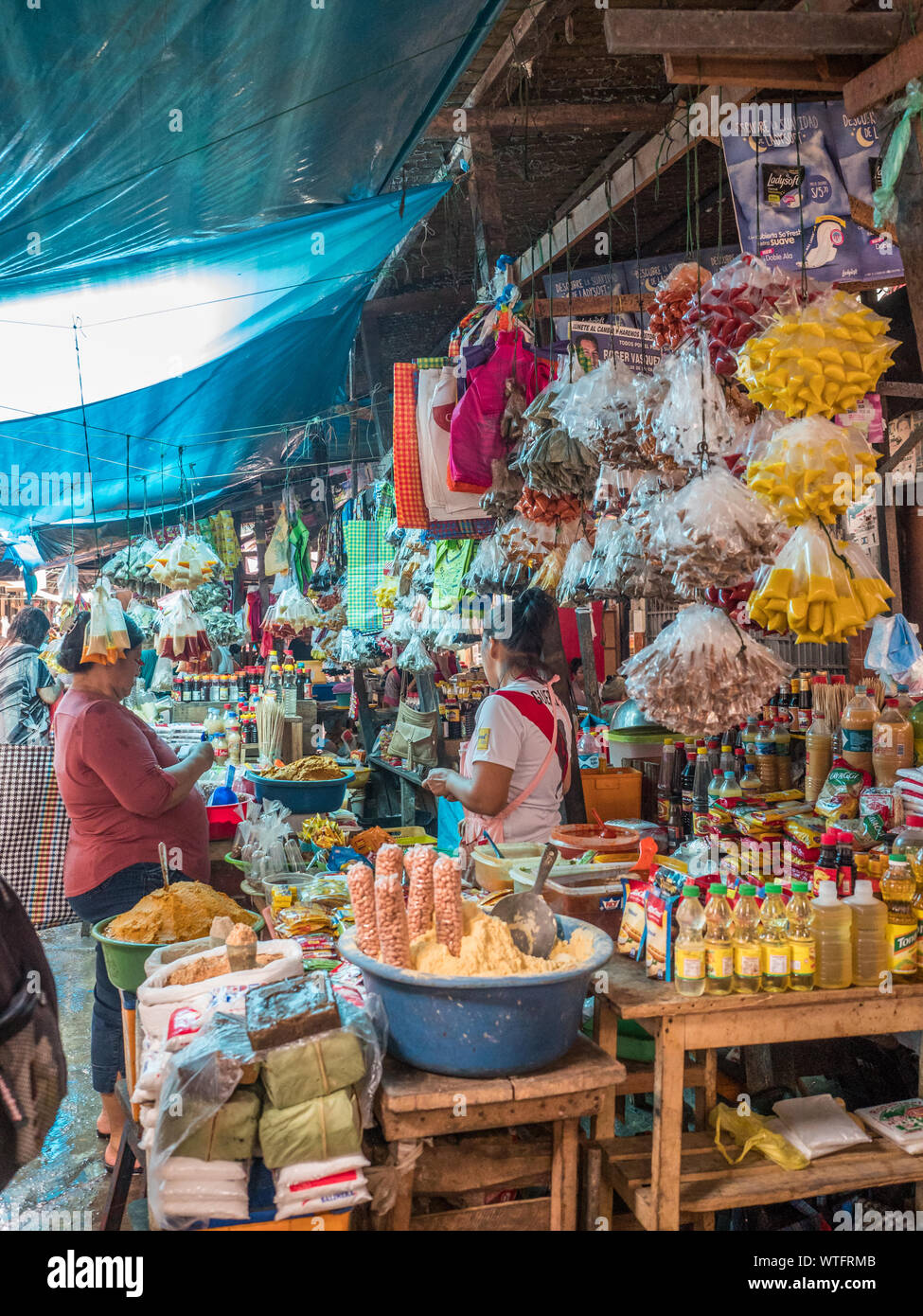 Iquitos, Peru - December 06, 2018: Market with various types of meat, fish and and fruits. Belen Market. Latin America. Belén Mercado. Stock Photo