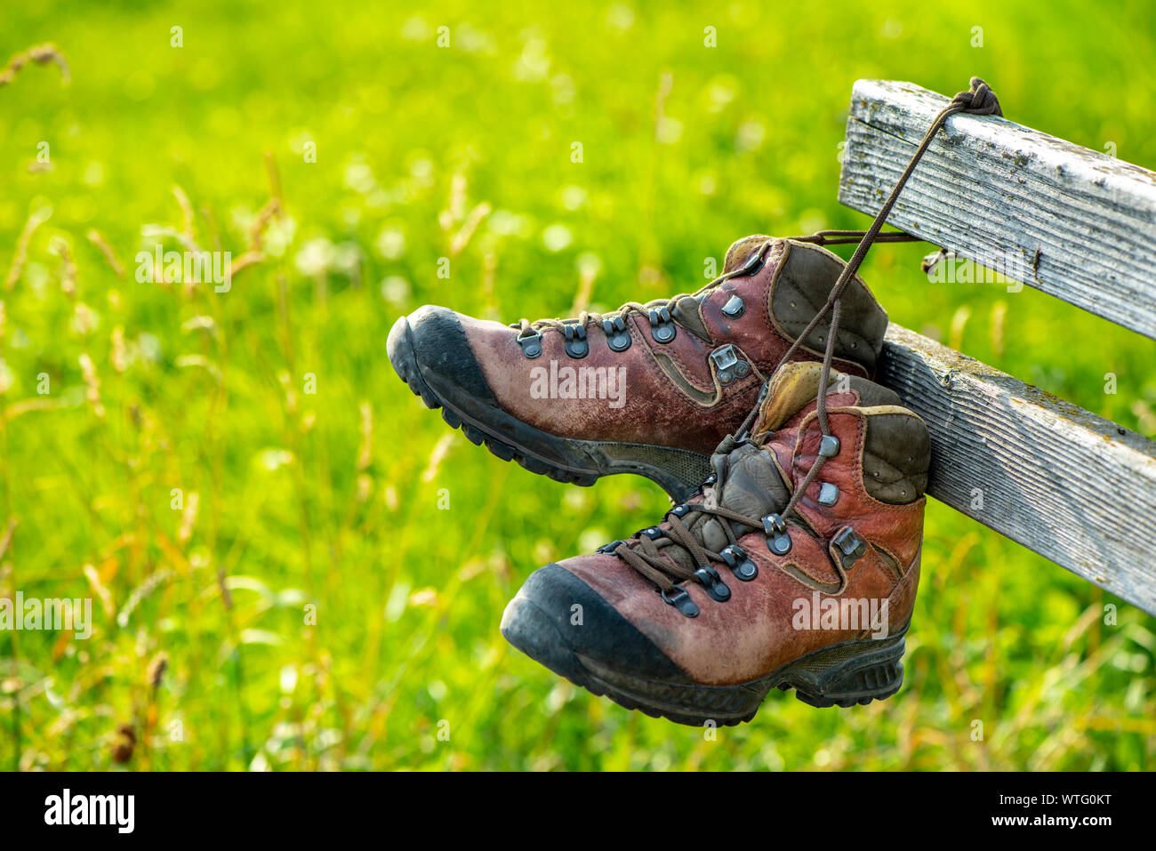 hiking boots after walking tour Stock Photo Alamy