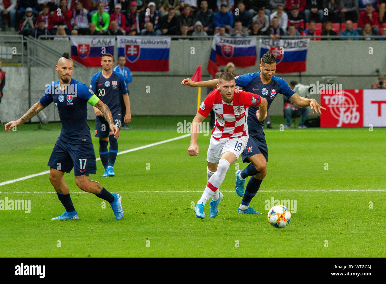 Trnava, Slovakia. 6st September, 2019. Ante Rebic (18) in action during the Euro 2020 qualifier between Slovakia and Croatia. Stock Photo