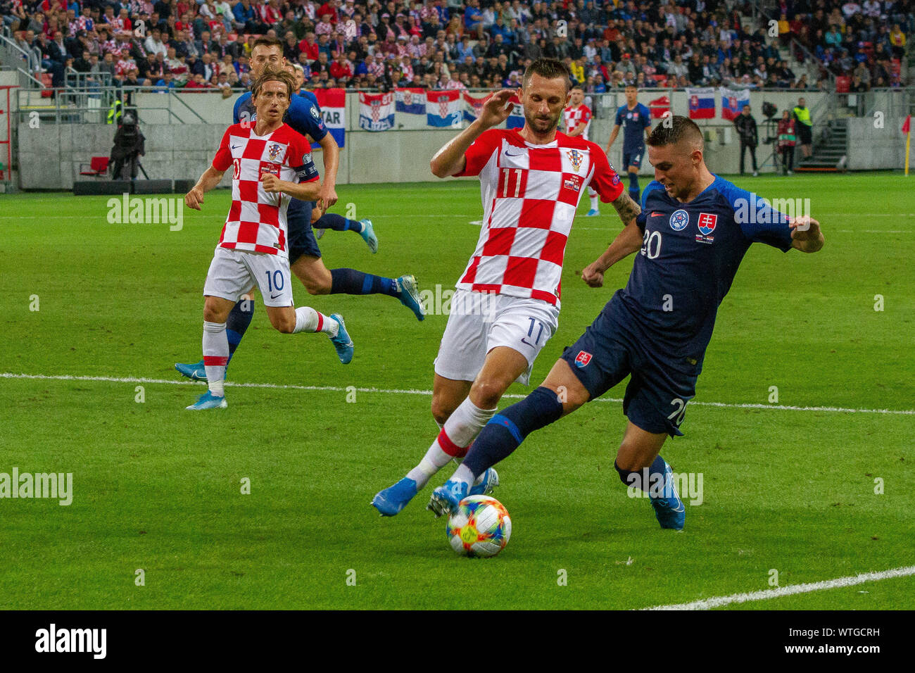 Trnava, Slovakia. 6st September, 2019. Marcelo Brozovic (11) and Robert Mak (20) during the Euro 2020 qualifier between Slovakia and Croatia. Stock Photo