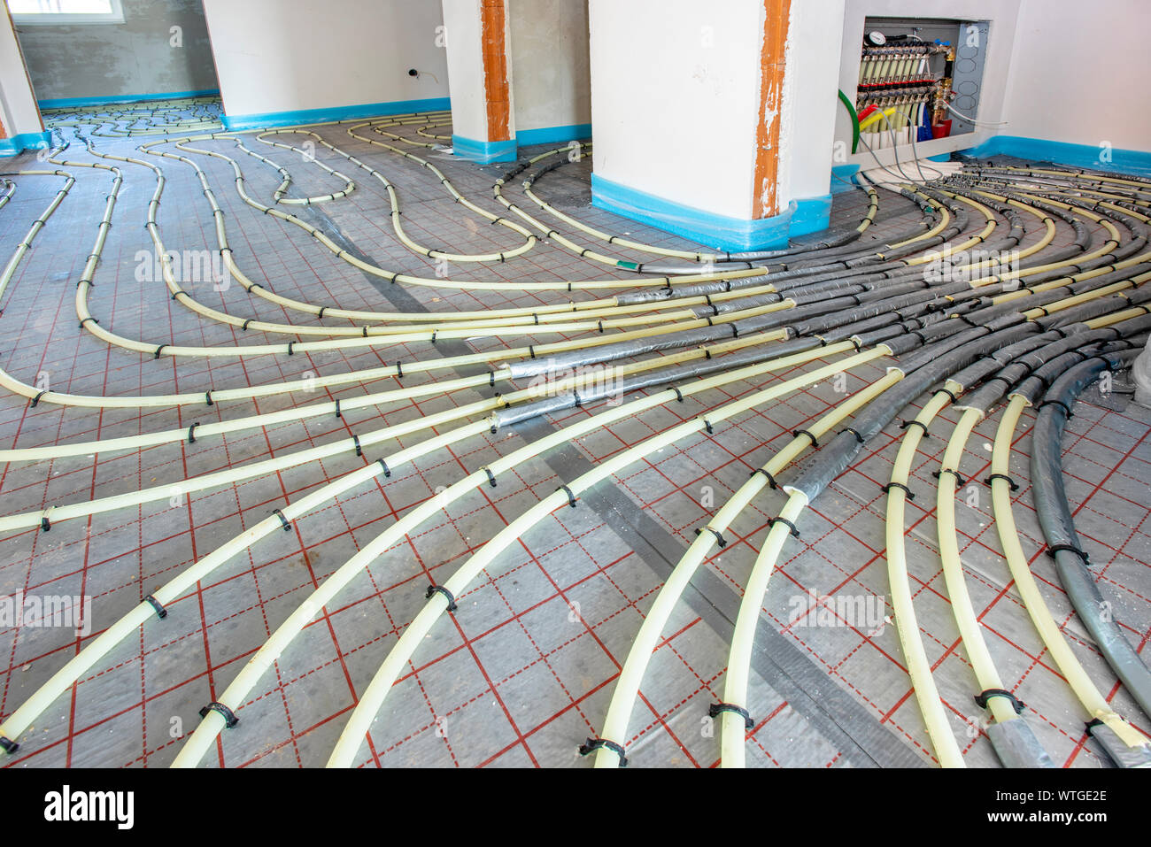 underfloor heating in construction of new residential house Stock Photo