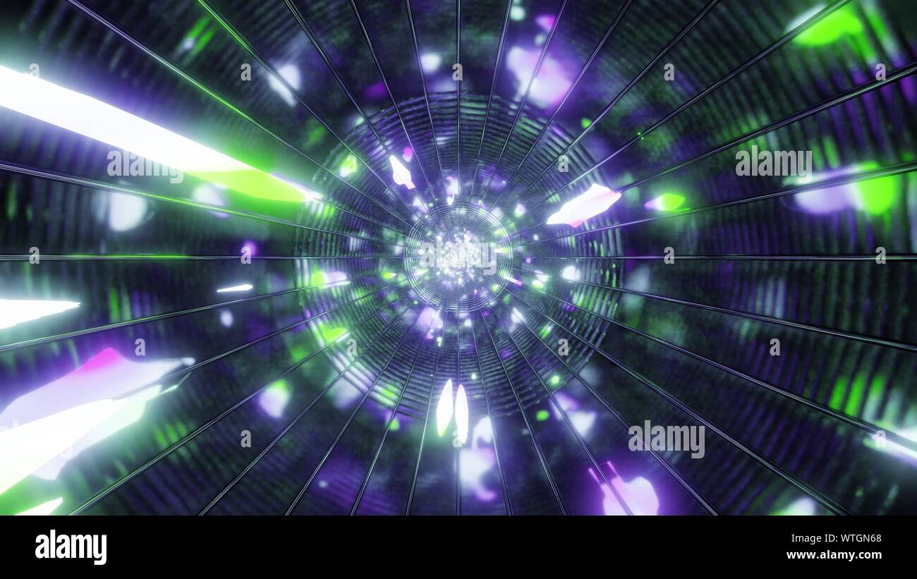 abstract metal tunnel with colorful reflection 3d illustration ...