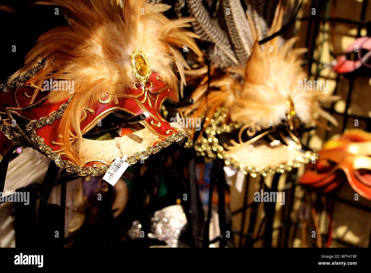 Closeup Of Masquerade Masks For Sale In Store Stock Photo Alamy