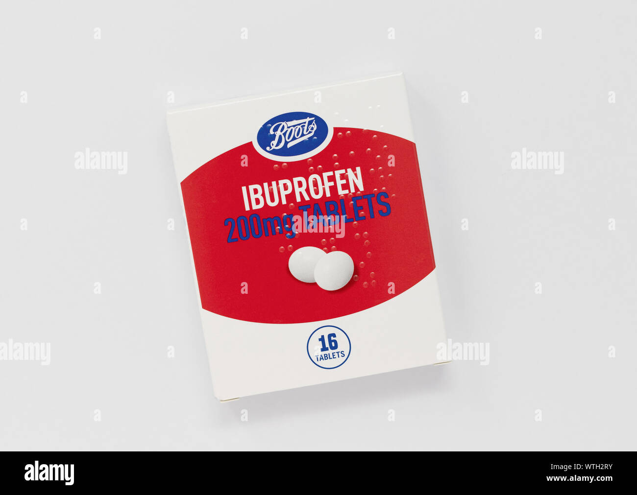 London / UK - September 7th 2019 - Packet of Ibuprofen painkillers, closeup of packet from Boots pharmacy Stock Photo
