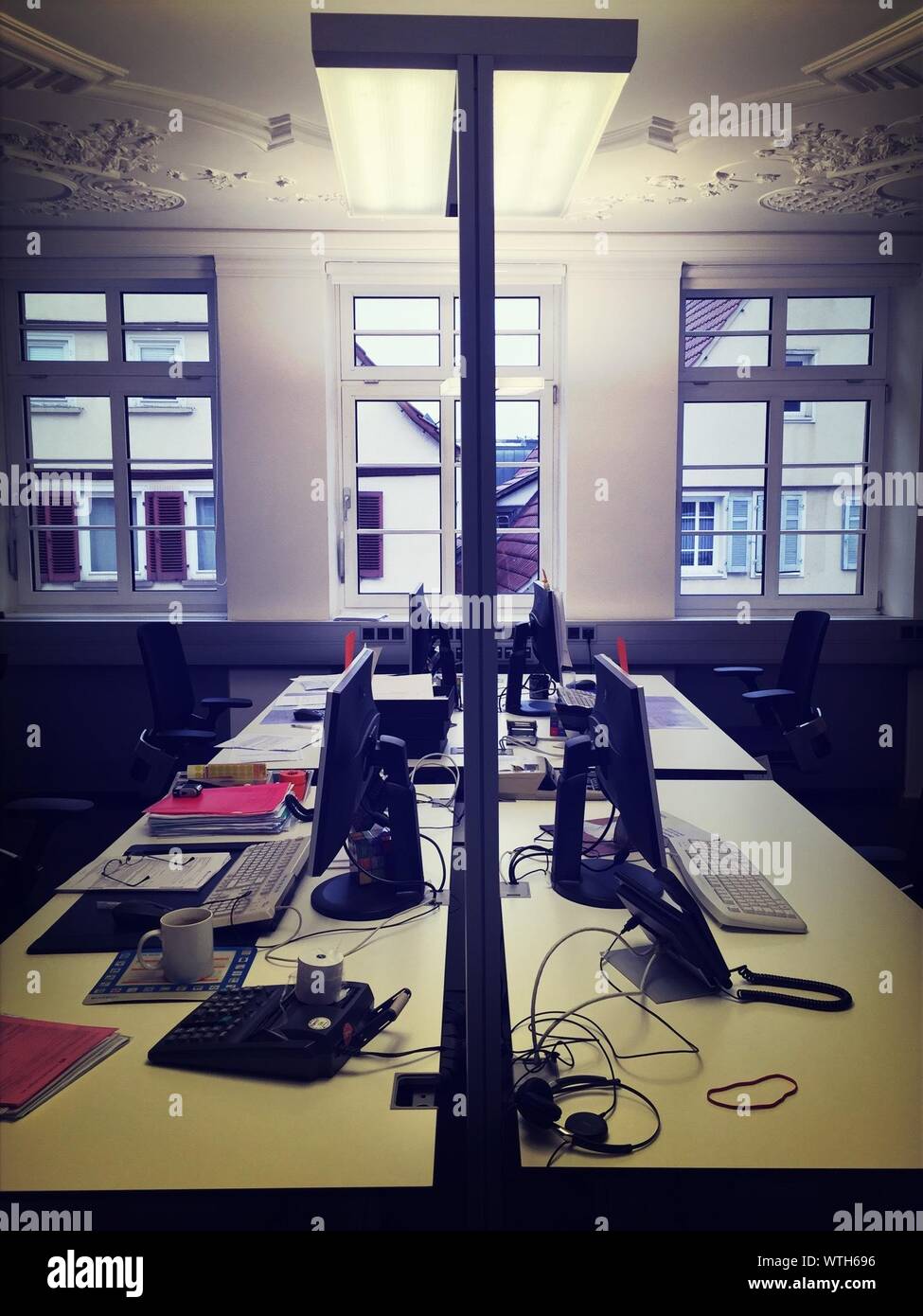 Desktop Computers In Office Stock Photo Alamy