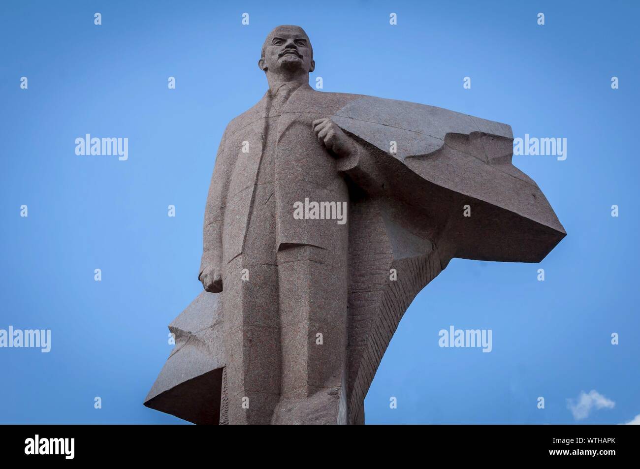 TIRASPOL, TRANSNISTRIA, MOLDOVA. August 24, 2019. Vladimir Lenin statue in front of the Supreme Council of Pridnestrovie. This monument remained Stock Photo