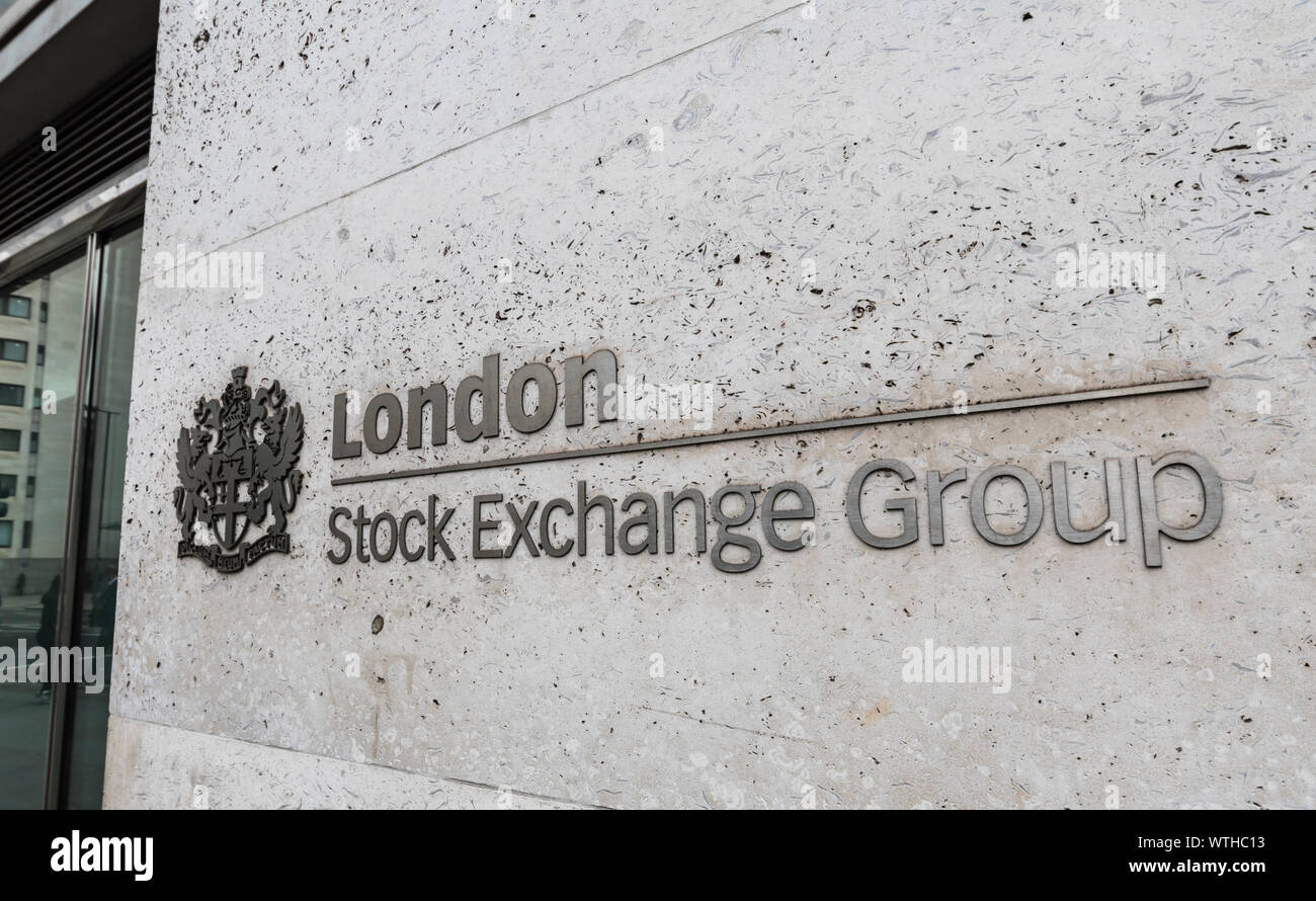 Sign outside the London Stock Exchange Group building in Paternoster Square, City of London, England, UK. Stock Photo