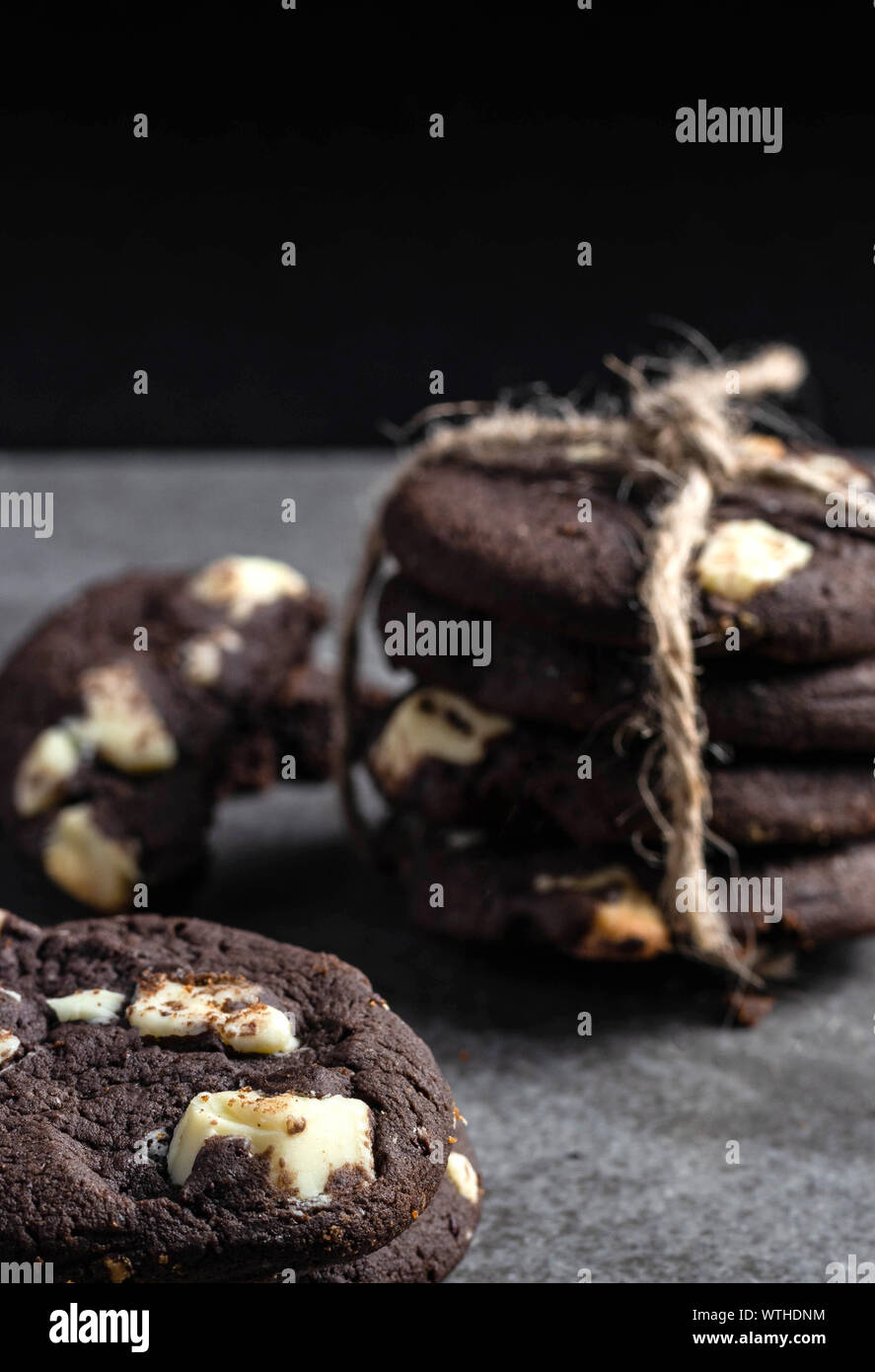 Chocolate Dark Cookies With White Chocolate Chips Brownie Cookies Stock Photo Alamy