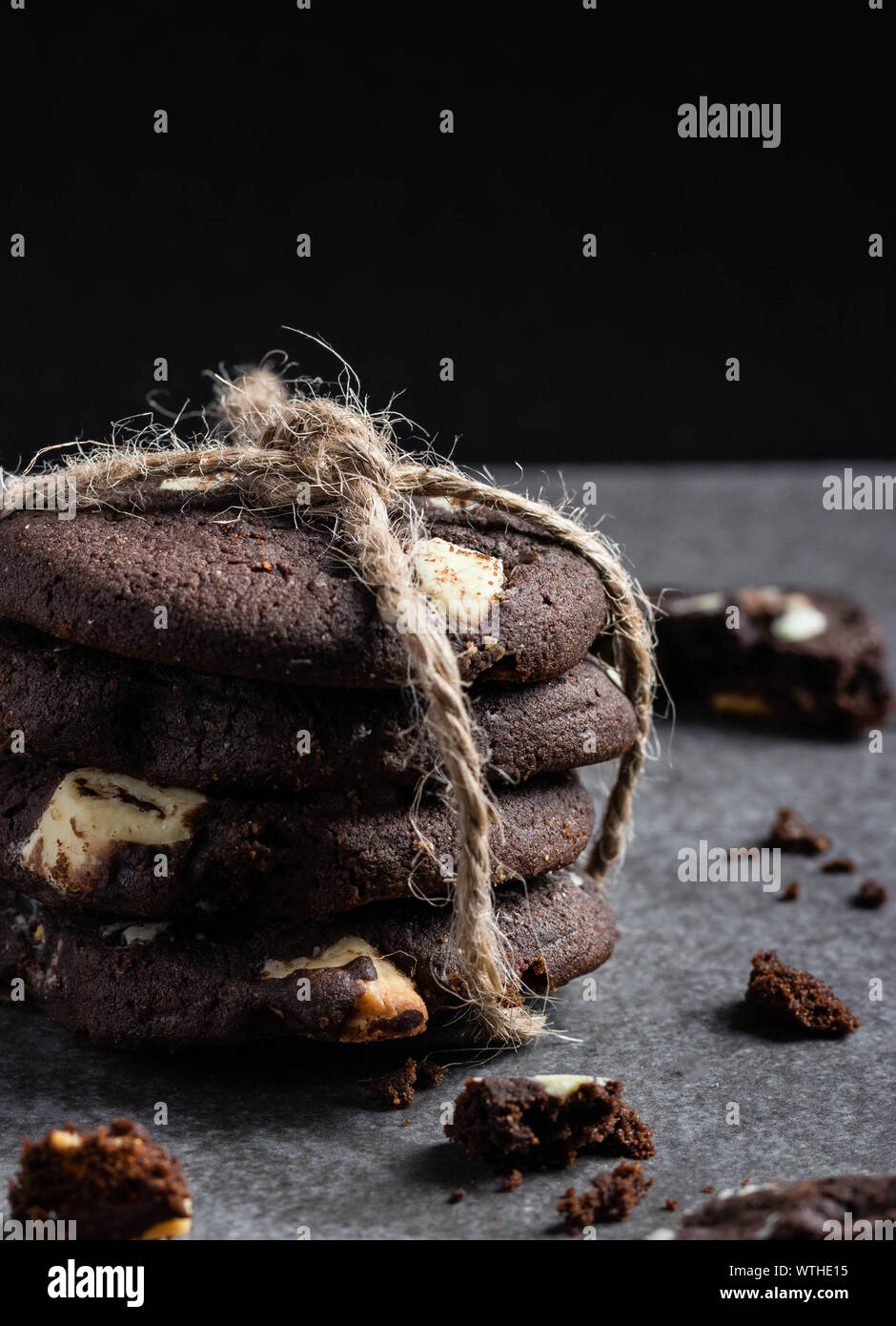 Chocolate Dark Cookies With White Chocolate Chips Brownie Cookies Stock Photo Alamy