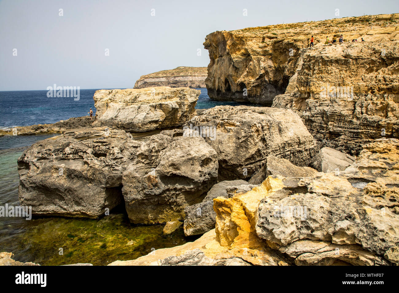 Gozo, neighboring island of Malta, northwest coast, rocky coast, near San Lawrenz, at the former Azure Window, collapsed, Blue Hole cave, Stock Photo