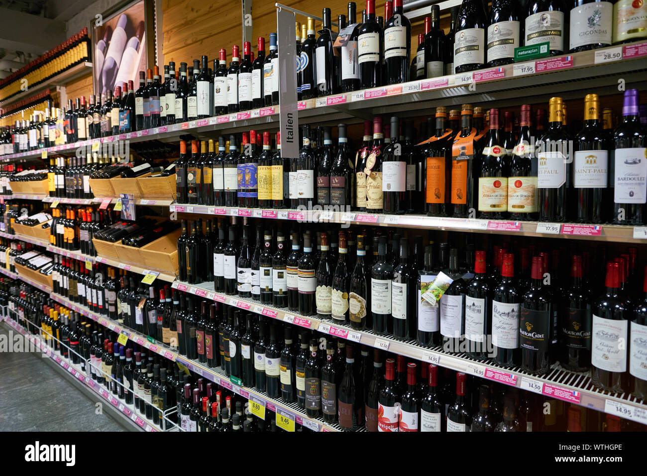 ZURICH, SWITZERLAND CIRCA OCTOBER, 2018 bottles of wines on display