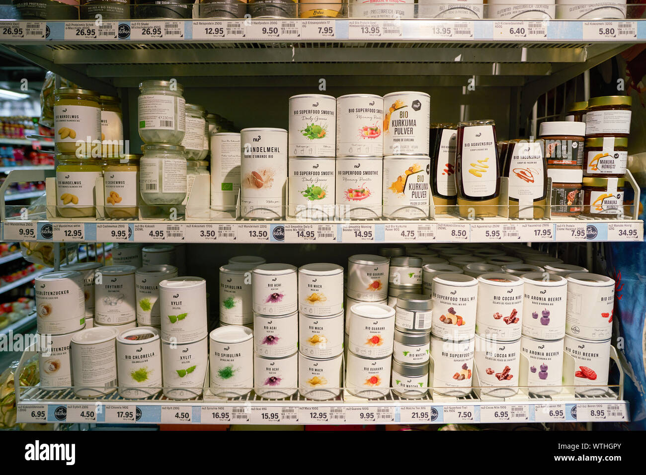 ZURICH, SWITZERLAND CIRCA OCTOBER, 2018 food products on display at Coop grocery store in