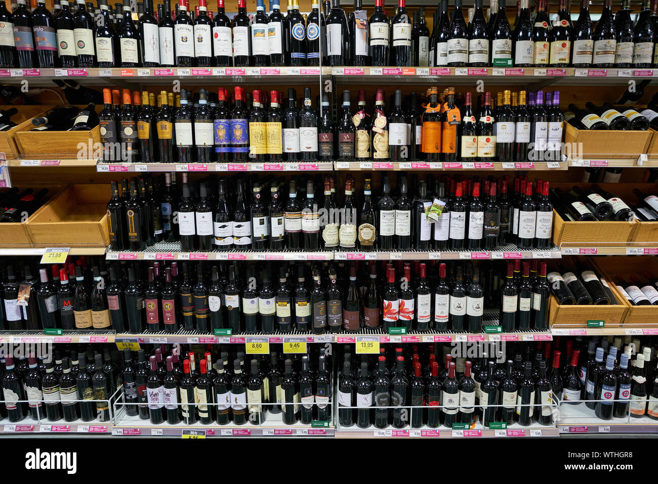 ZURICH, SWITZERLAND CIRCA OCTOBER, 2018 bottles of wines on display