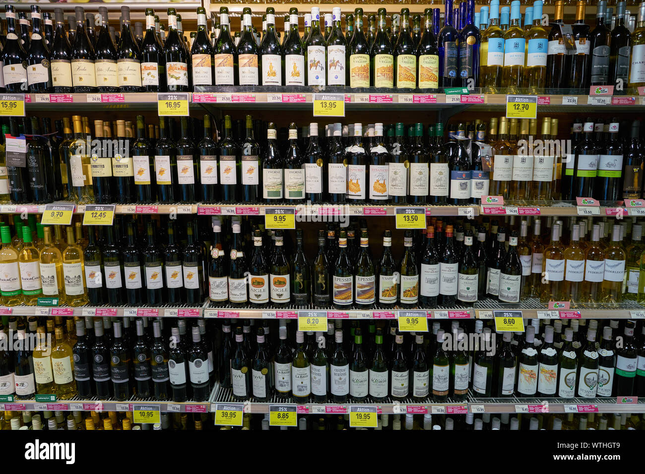 ZURICH, SWITZERLAND CIRCA OCTOBER, 2018 bottles of wines on display