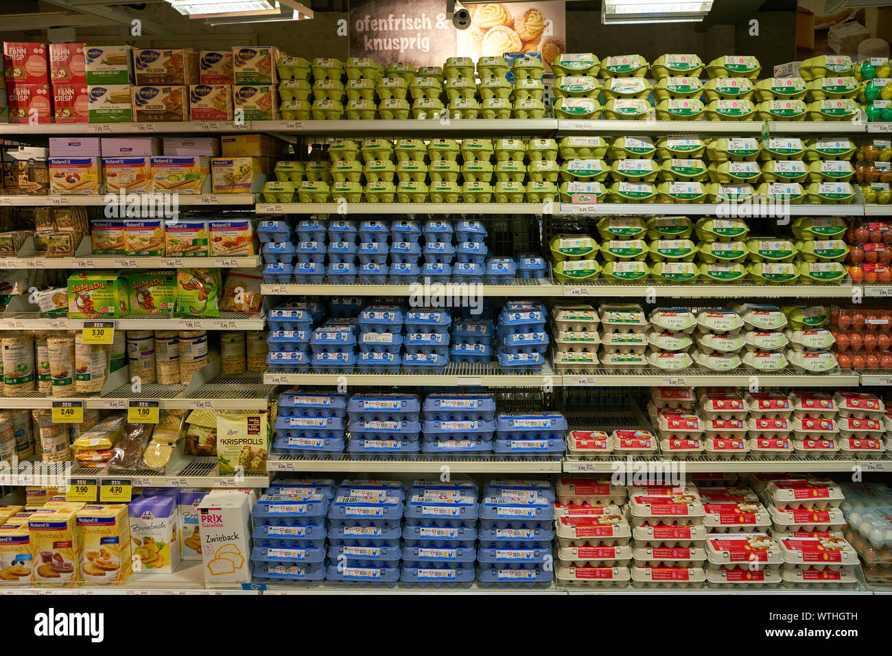 ZURICH, SWITZERLAND CIRCA OCTOBER, 2018 chocken eggs on display at