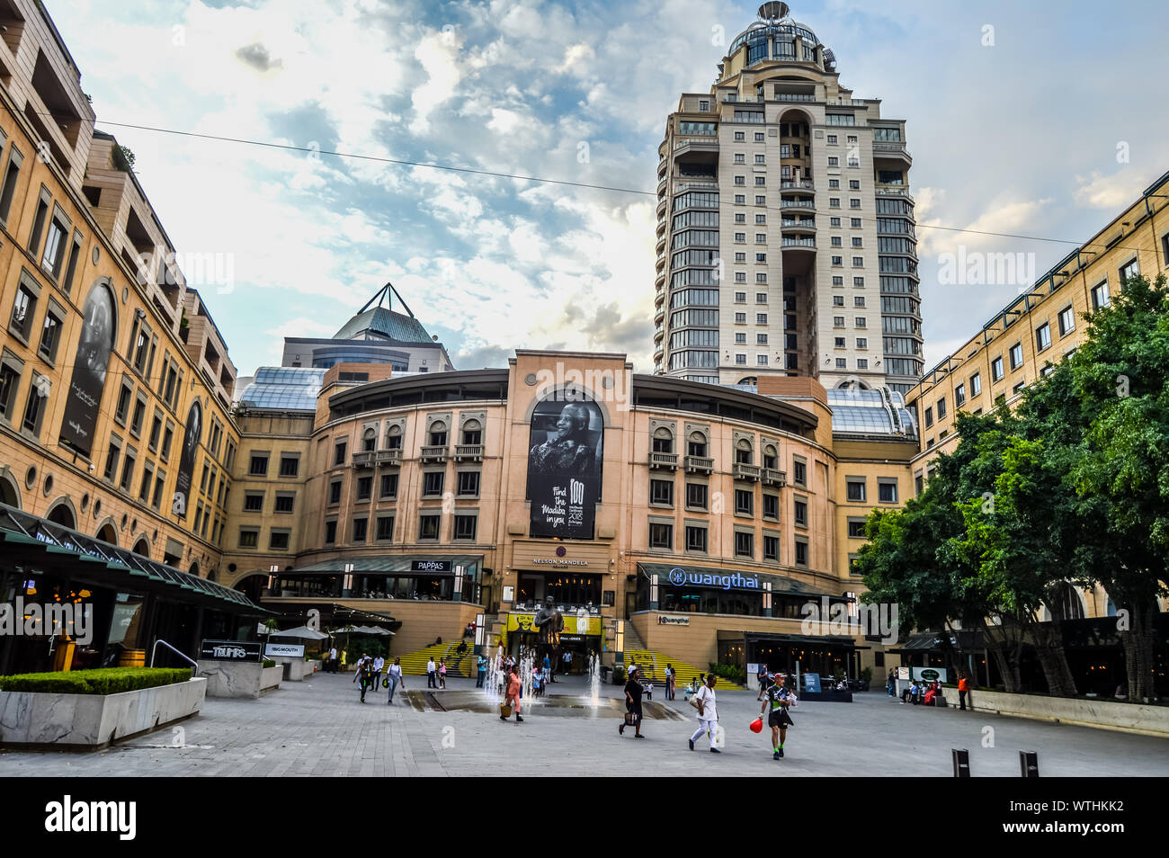 Sandton city mall and Nelson Mandela square with Statue of President Johannesburg Stock Photo