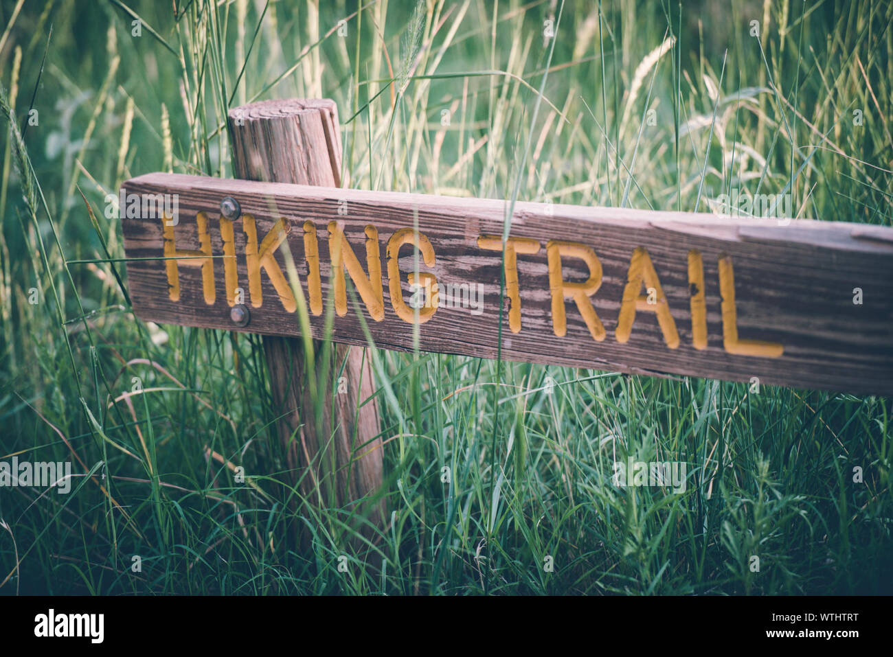 Wooden trail sign hi-res stock photography and images - Alamy