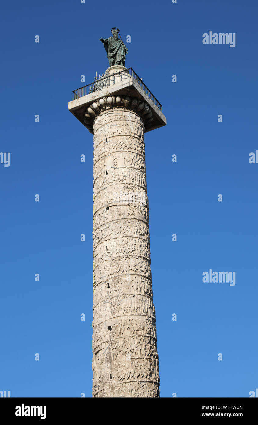 Saint Paul Column Rome Column of Marcus Aurelius and Statue of Saint Paul in Rome in Italy and ...
