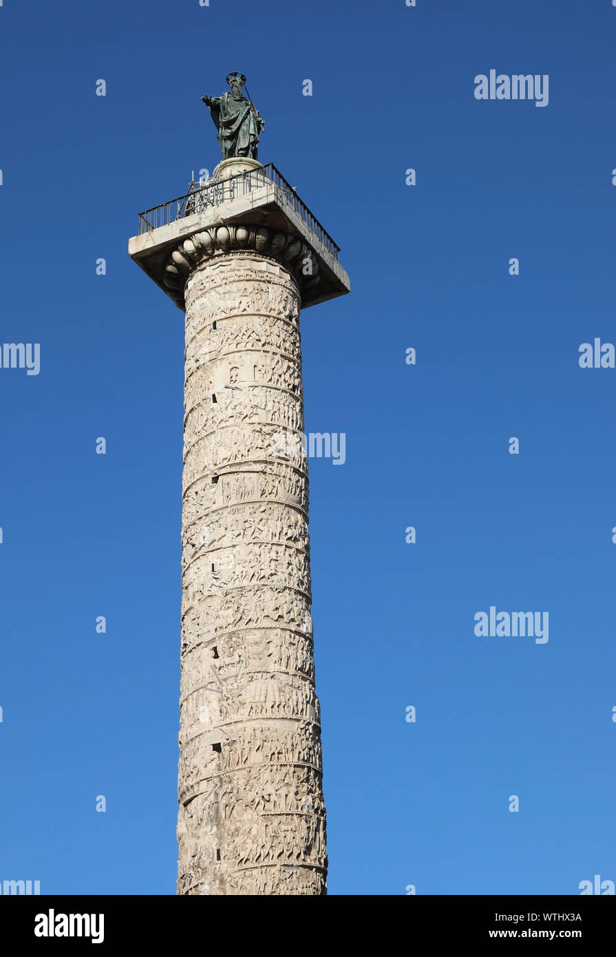 Saint Paul Column Rome Column of Marcus Aurelius in Rome Italy and the statue of Saint Paul ...