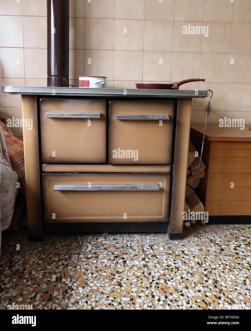 Old Wood Burning Stove In Thekitchen Of Mountain House Stock Photo