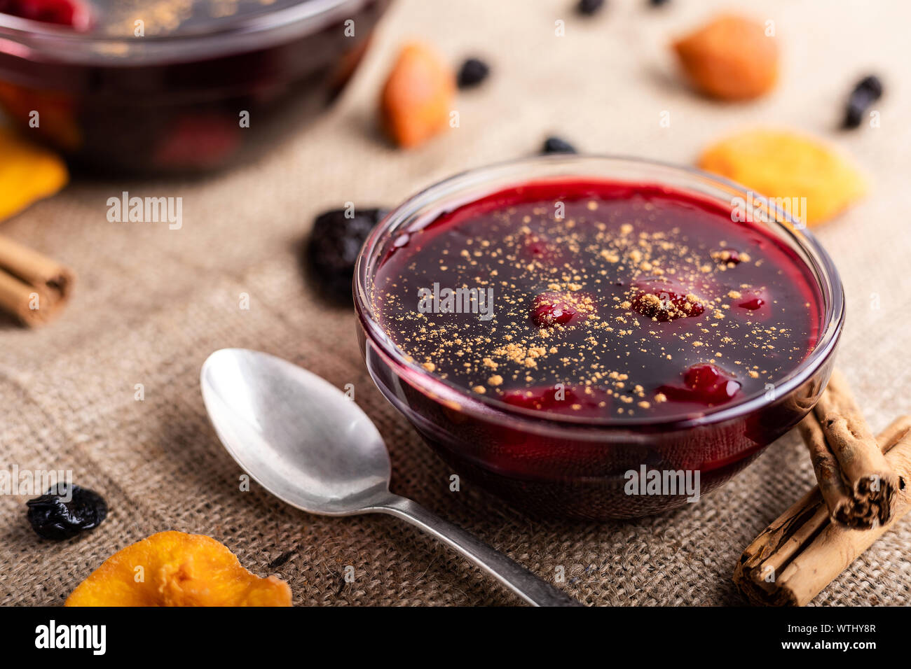Mazamorra morada, delicious peruvian dessert jam with dried fruits and