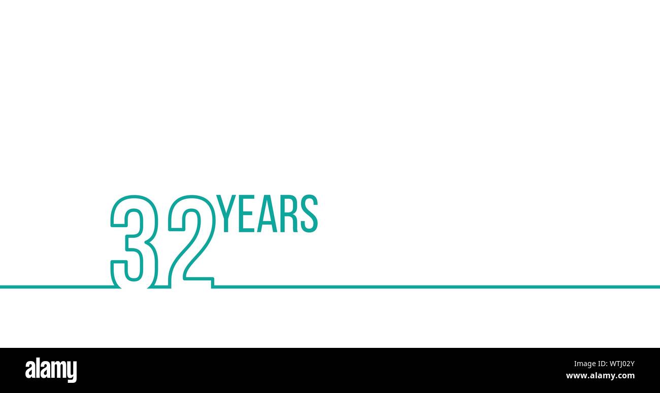 32 years anniversary or birthday. Linear outline graphics. Can be used for printing materials, brouchures, covers, reports. Stock Vector illustration Stock Vector