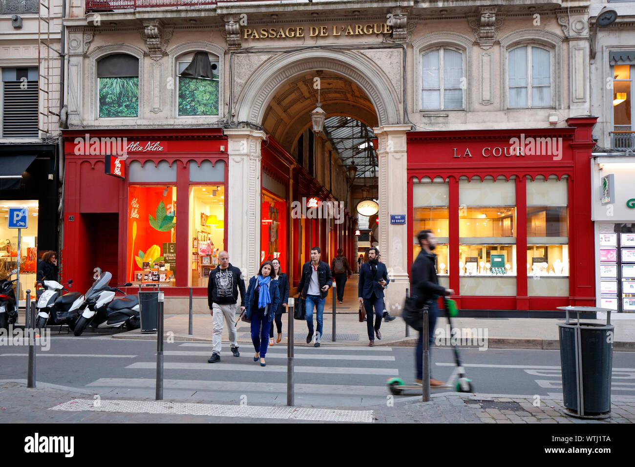 Passage de l'Argue, Rue de Brest entrance, Lyon, France Stock Photo