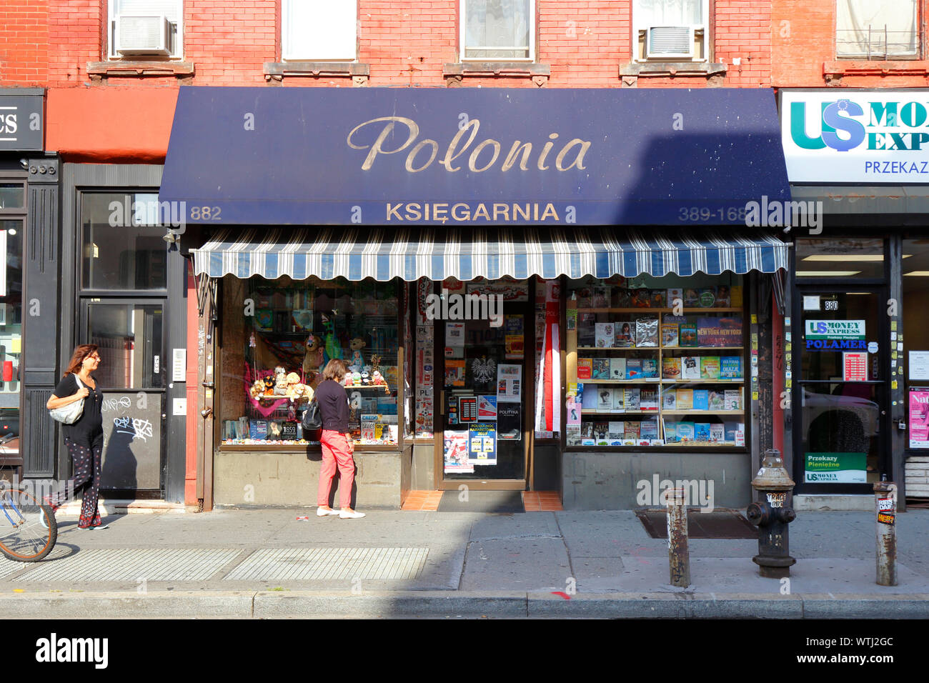 Polonia Book Store, 882 Manhattan Avenue, Brooklyn, NY. exterior storefront of a polish bookstore in Greenpoint. Stock Photo