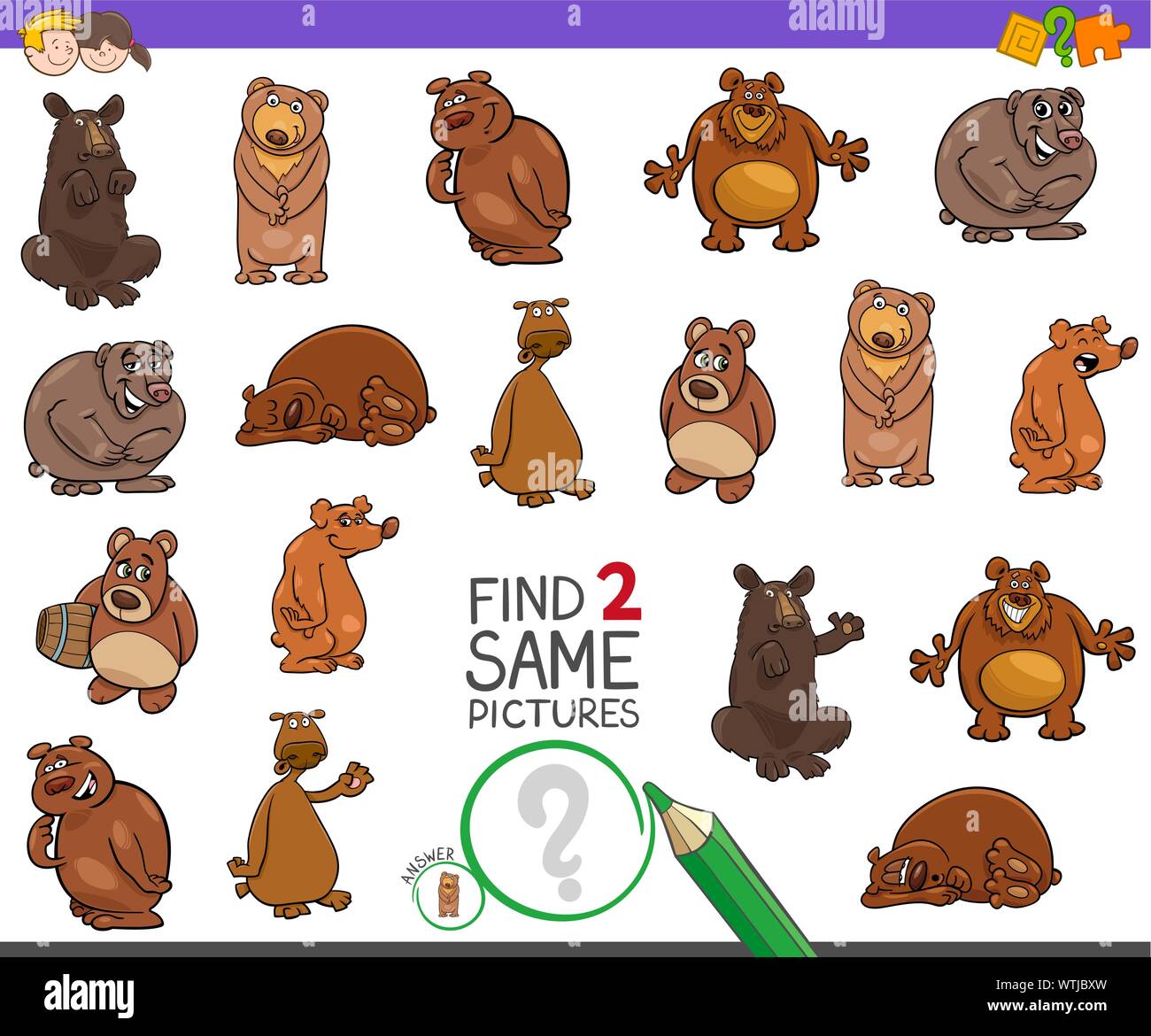 Cartoon Illustration of Finding Two Same Pictures Educational Activity ...