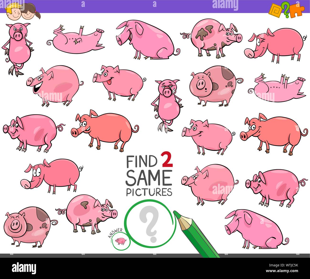 Cartoon Illustration of Finding Two Same Pictures Educational Activity ...