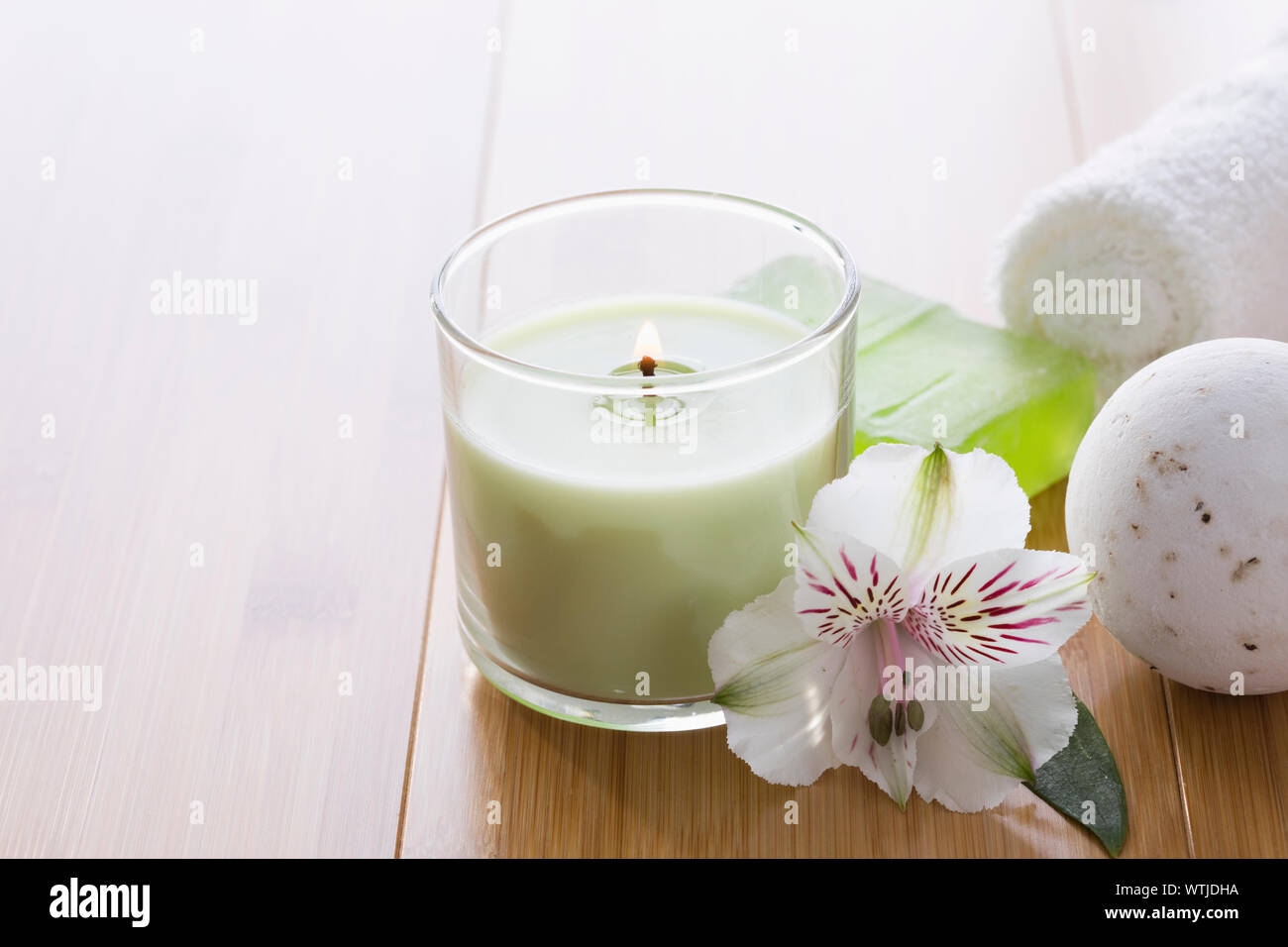 Spa accessories on wood Stock Photo