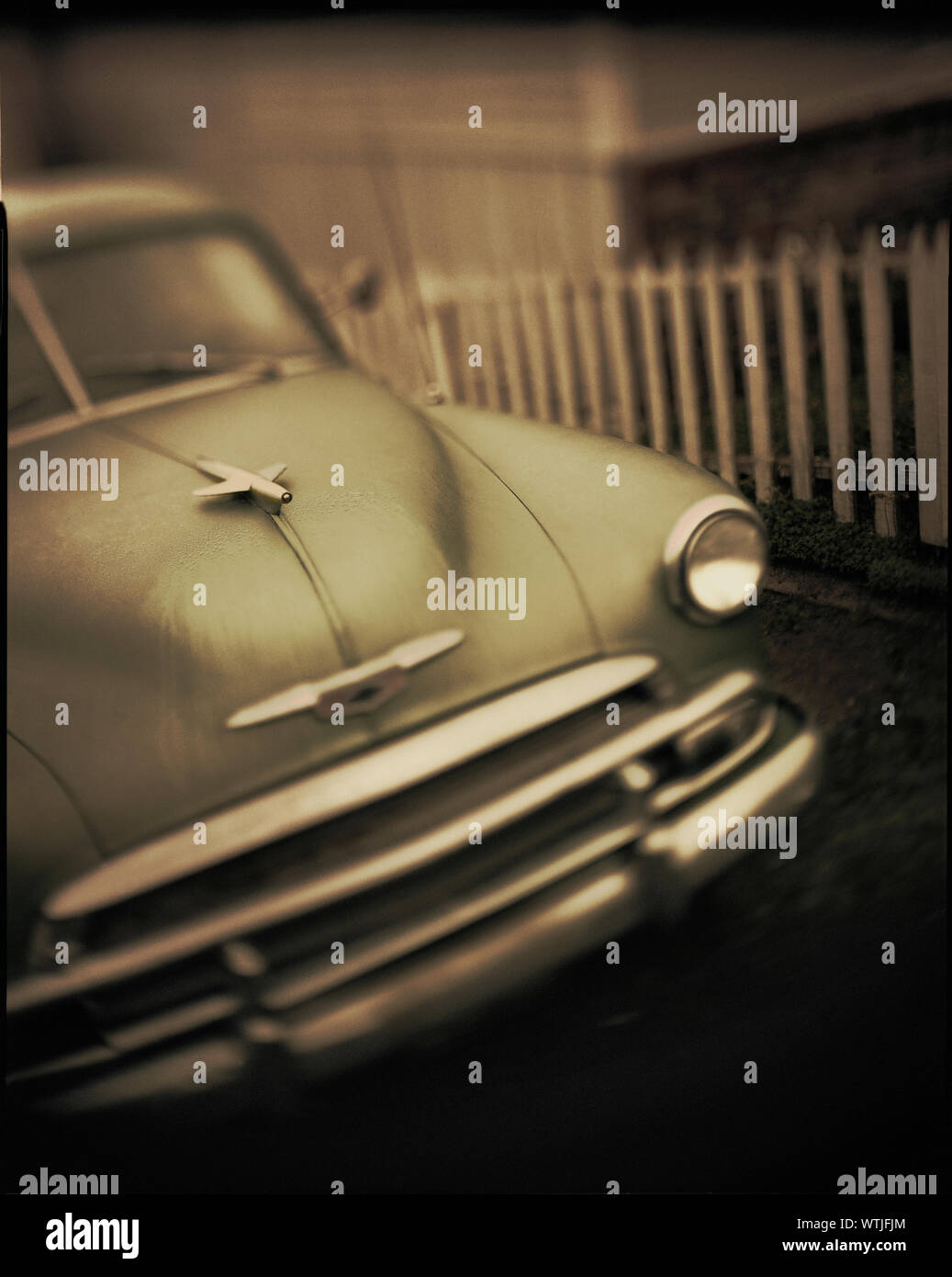View of a bonnet of a vintage car Stock Photo - Alamy