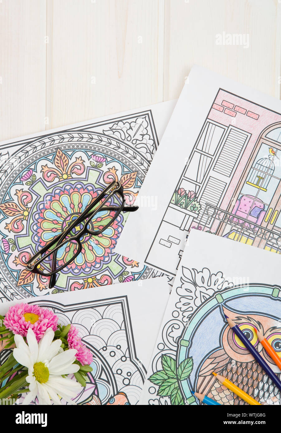 Eyeglasses on coloring book page Stock Photo